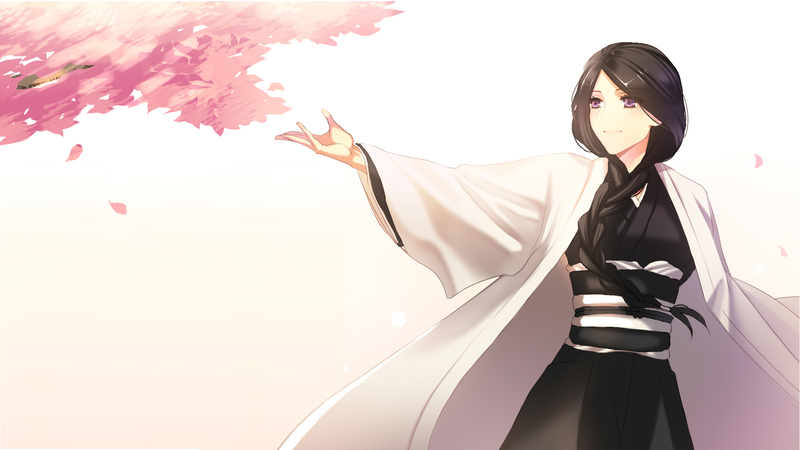 死神 动漫 动漫少女 黑发 纯白背景 紫眸 卯之花烈高清壁纸