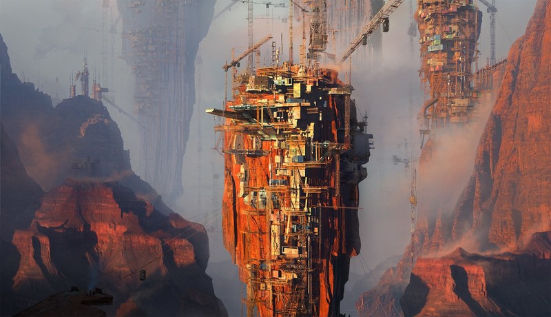 塔马斯·梅德韦笔下的塔吊都市艺术壁纸