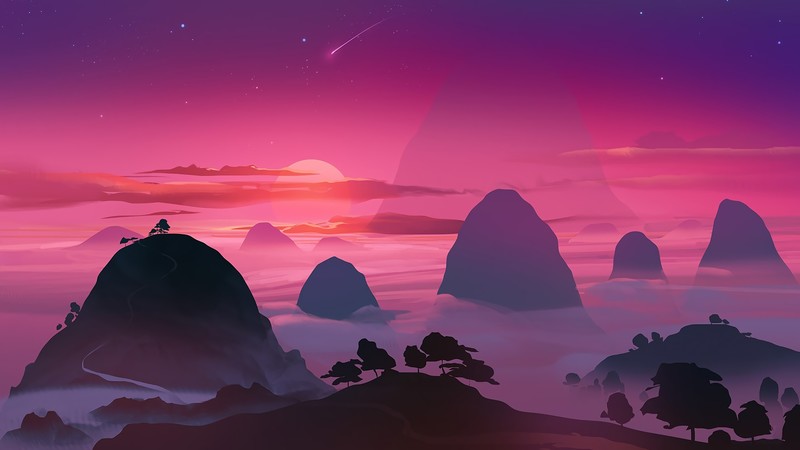 绝美的极简自然夜景插画壁纸合集