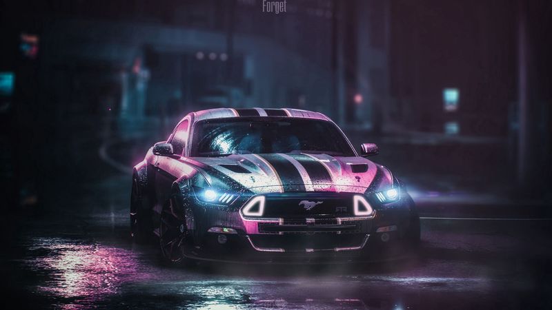 街头霓虹下的福特野马GTR