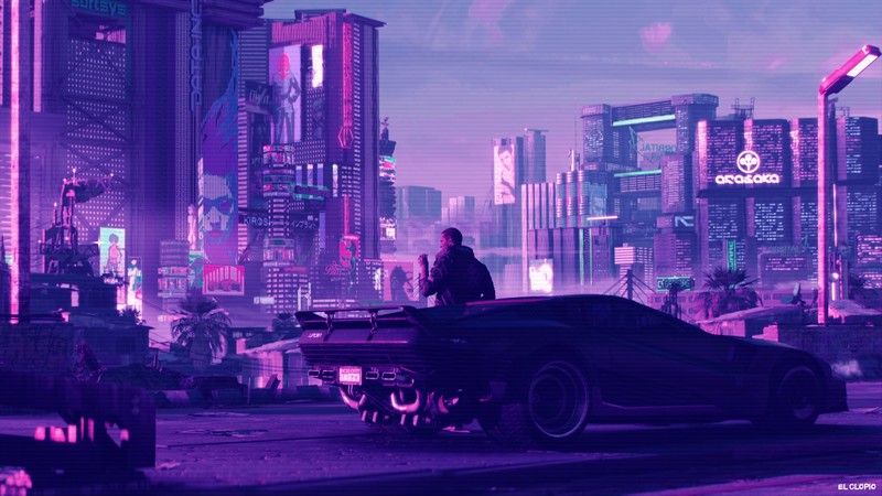 赛博朋克2077风格 synthwave 赛博都市飞车壁纸