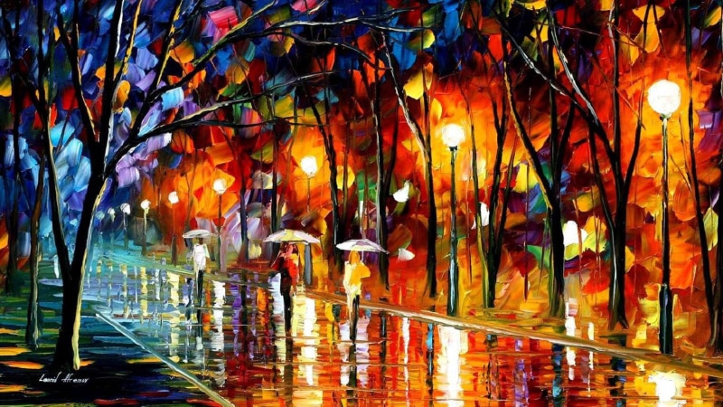 街头雨夜油画氛围感拉满！Leonid Afremov的光影作品太绝了