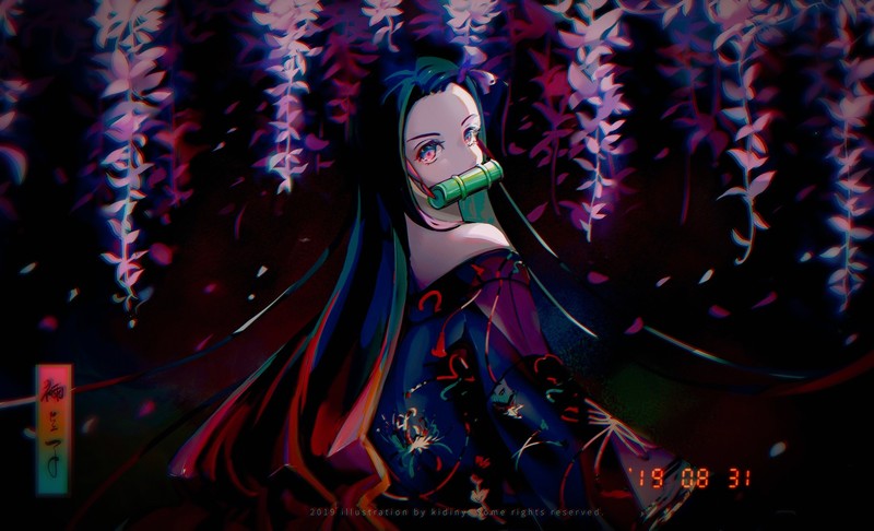 鬼灭之刃祢豆子绝美壁纸合集！黑发长发粉眼少女氛围感拉满