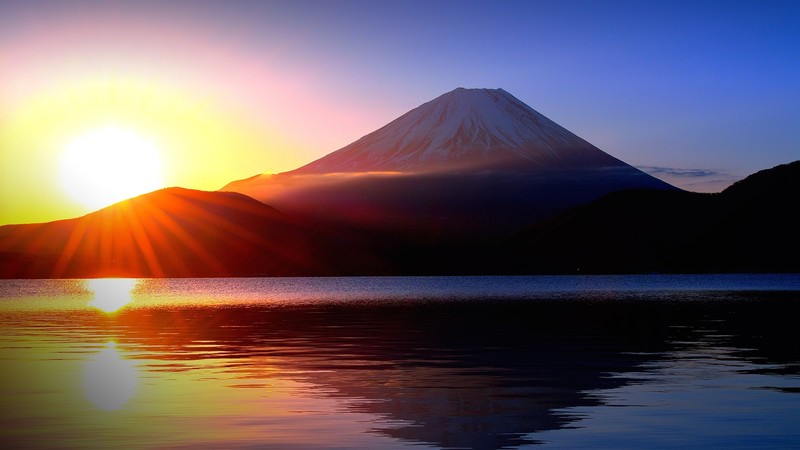 日本富士山湖畔日落壁纸合集