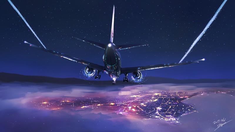 绝美的空客A350夜空壁纸！快收下这份治愈系高空浪漫