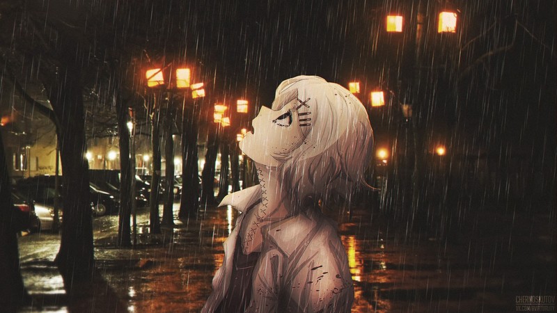 雨中东京夜晚的动漫少女壁纸