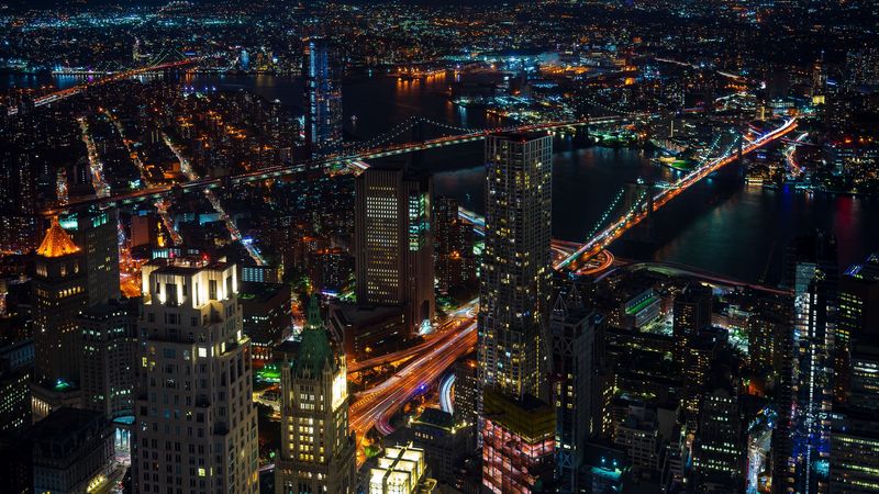 纽约天际夜景航拍