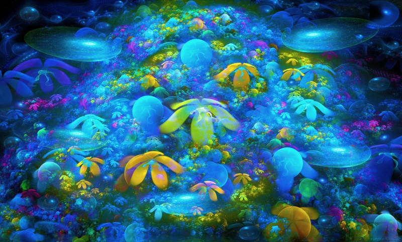 这幅惊艳的分形花海壁纸，把深海群兽藏在了画里