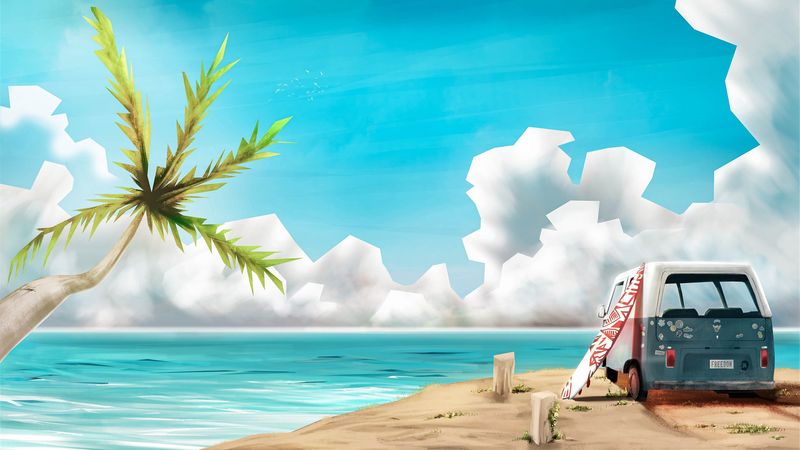冲浪海边艺术4K壁纸