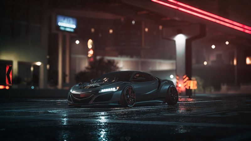 雨夜沥青路上的灰色跑车壁纸合集