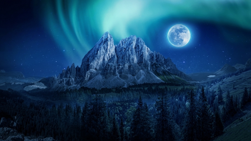 绝美的星空极光山野壁纸