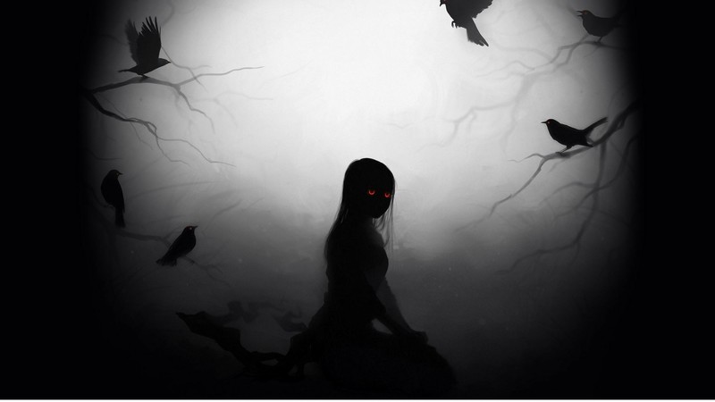 红眸发光少女与暗黑飞鸟壁纸合辑