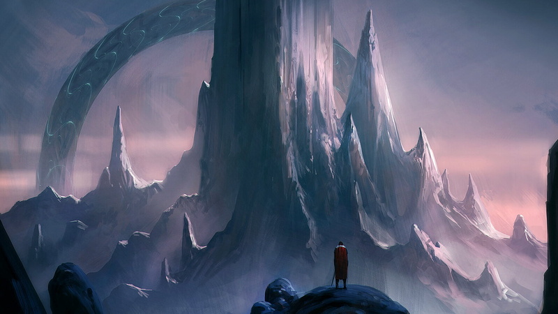 孤站山间的奇幻数字艺术壁纸