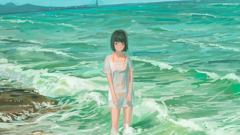 多款短发动漫少女海边沙滩壁纸合集