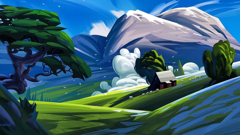 山间小屋艺术风景画 4K超清壁纸