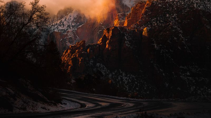 美国锡安国家公园 日落盘山公路壁纸