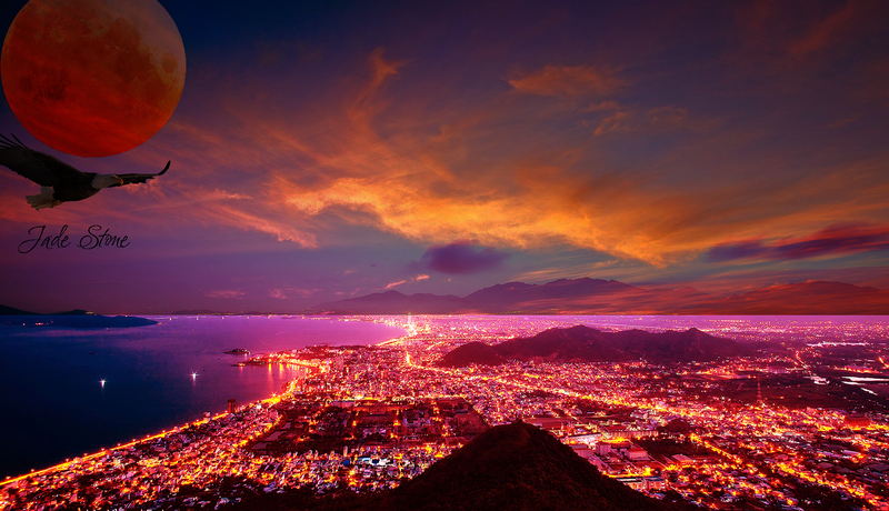 深夜城市海滩绝美壁纸