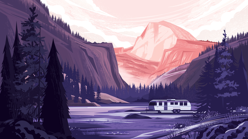 绝美梦幻山野房车壁纸