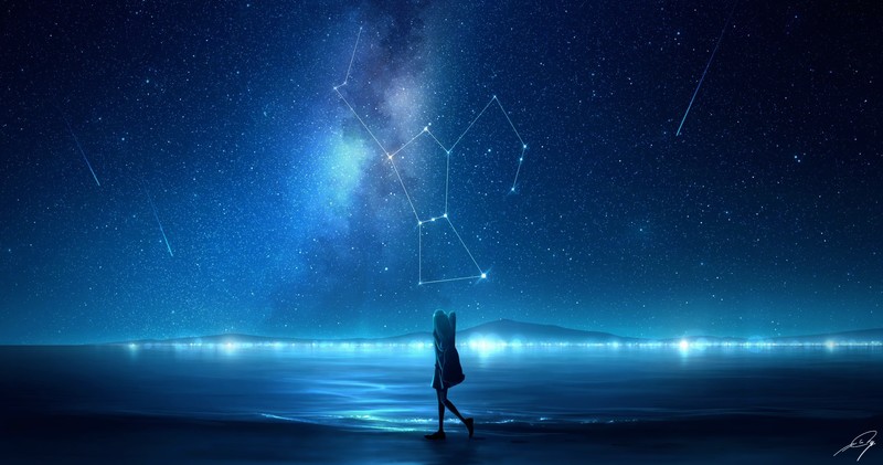 熬夜必看！二次元少女海边银河漫游的治愈壁纸合集