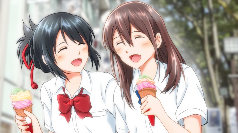 《你的名字》×《胰脏物语》 两大动漫女主同框壁纸