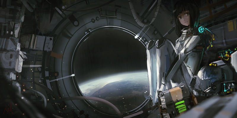 二次元少女科幻太空数字艺术壁纸