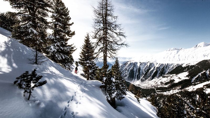 滑雪者 雪山 雪迹 4K高清壁纸