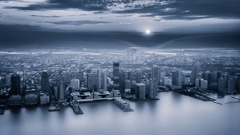 城市高空航拍 灰调海岸壁纸