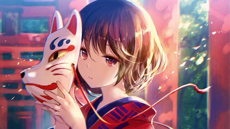 戴面具的黑发动漫少女壁纸合集