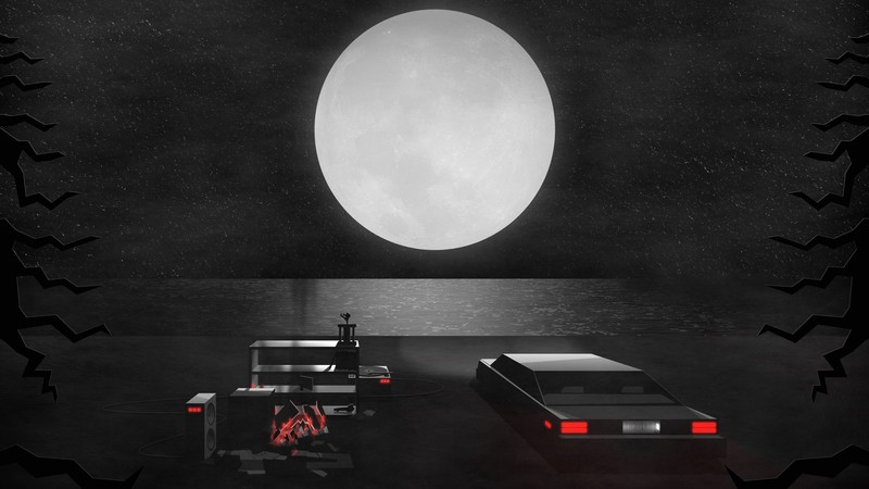 红月下的数字艺术座驾壁纸