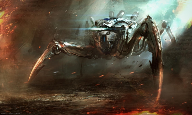 湿冷灰暗的战争之夜概念插画