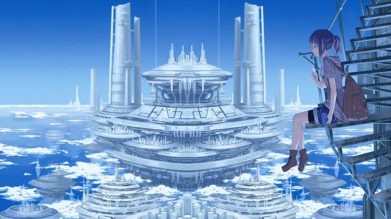 四款超绝二次元壁纸！短发萌妹坐进未来都市氛围感拉满