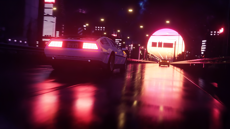 复古霓虹车流夜景壁纸