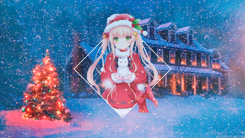 圣诞主题动漫少女画中画高清壁纸