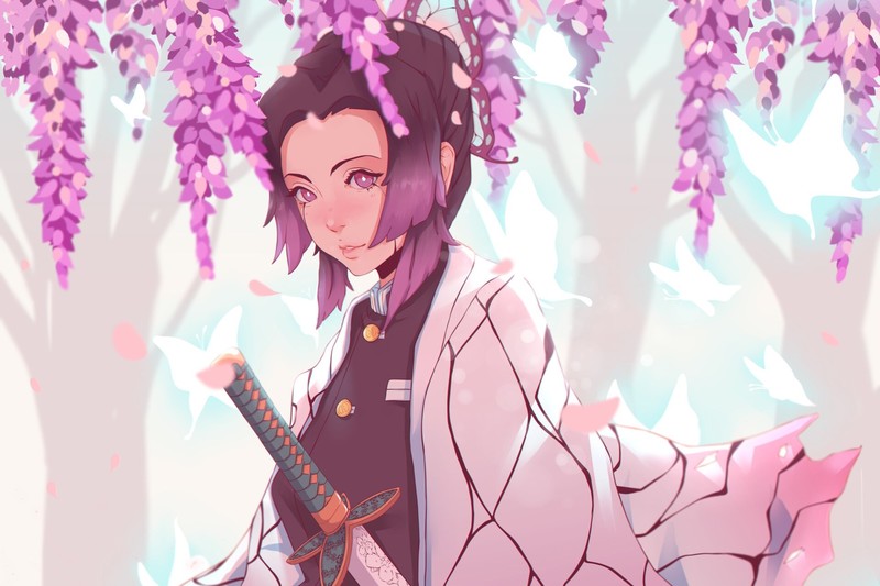 鬼灭之刃蝴蝶忍绝美壁纸 紫眸持剑的动漫少女