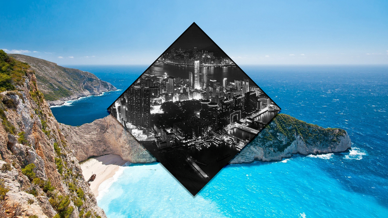 绝美黑白海滨城画中画壁纸