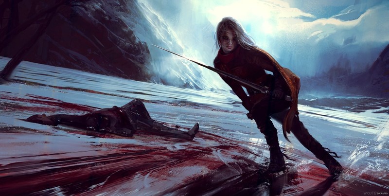 《巫师3》希里绝美同人壁纸 带血剑与冰寒氛围感拉满