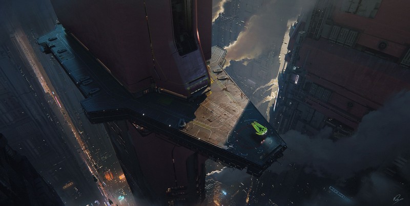 震撼！未来都市里的飞船降落台壁纸