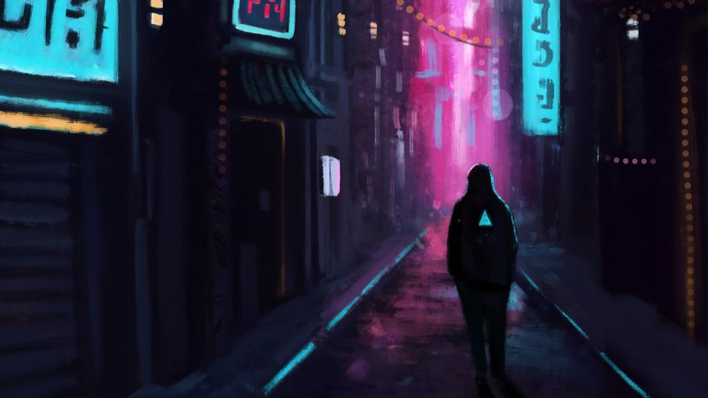 赛博朋克霓虹夜景插画壁纸合集