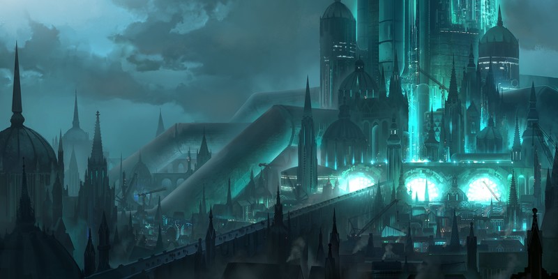 《最终幻想7》神罗都市深夜 cyan 风游戏美术壁纸