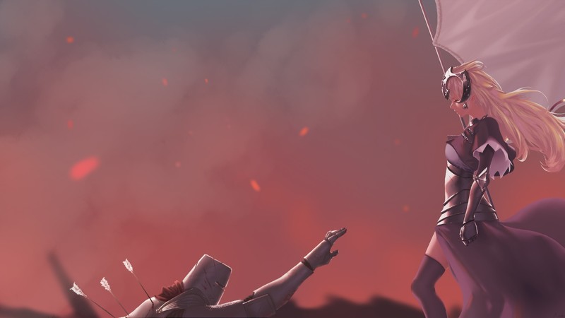 Fate系列手游高清壁纸：贞德登场的战场骑士少女