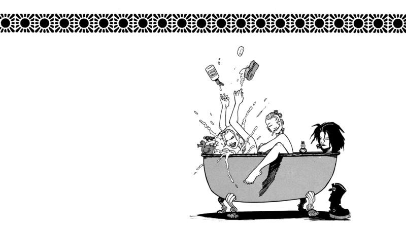 黑白卡通浴缸少女壁纸
