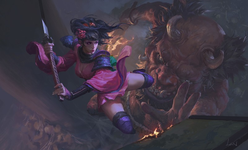 《胧村正》百姬同人艺术作品 持妖刀的炎之武士少女