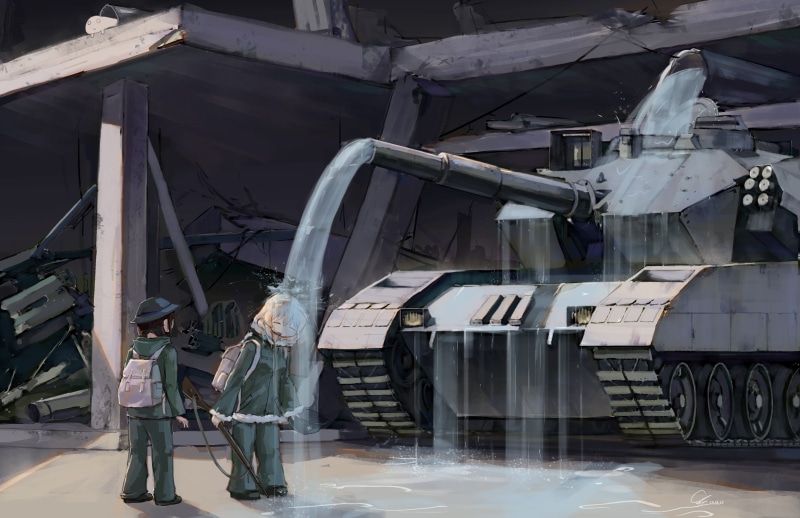 《少女终末旅行》千都与尤丽 水箱主题高清壁纸