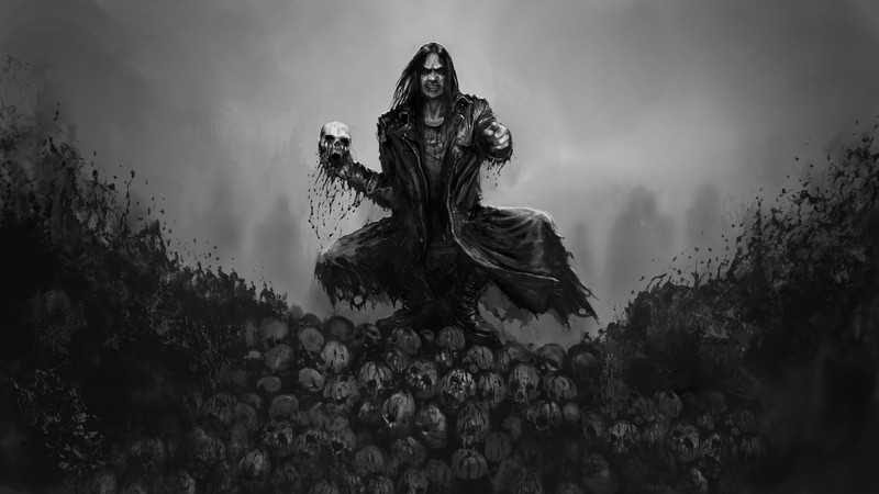 # 恨 黑白风格 黑发 电子游戏 骷髅 灰色 正面视角 外套 高清壁纸