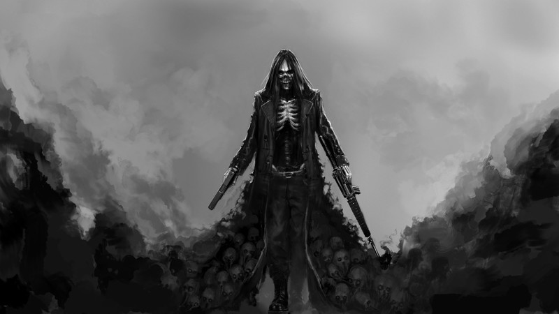 仇恨，单色，黑发，电子游戏，枪械，头骨高清壁纸