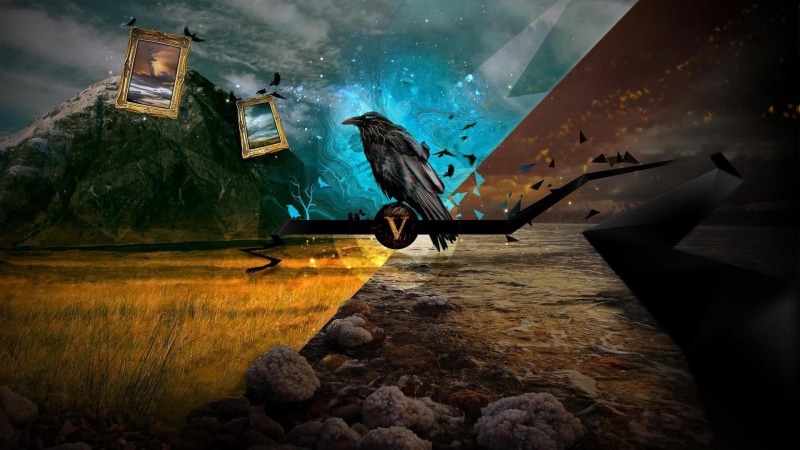 户外黄昏岩石艺术插画壁纸