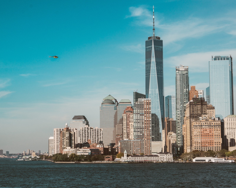 纽约天际线无人户外直升机航拍壁纸