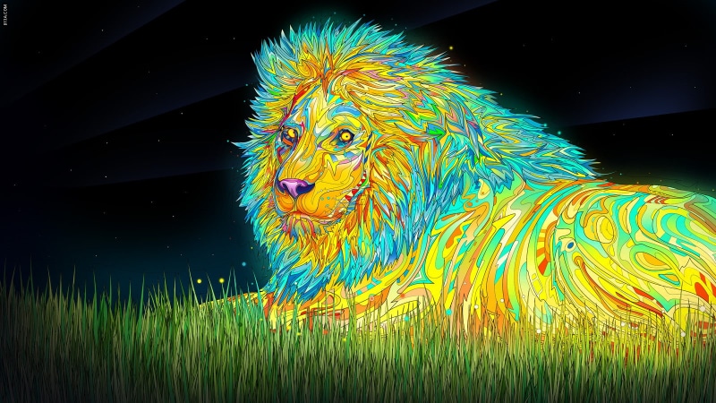 绝美多彩抽象雄狮数字艺术壁纸