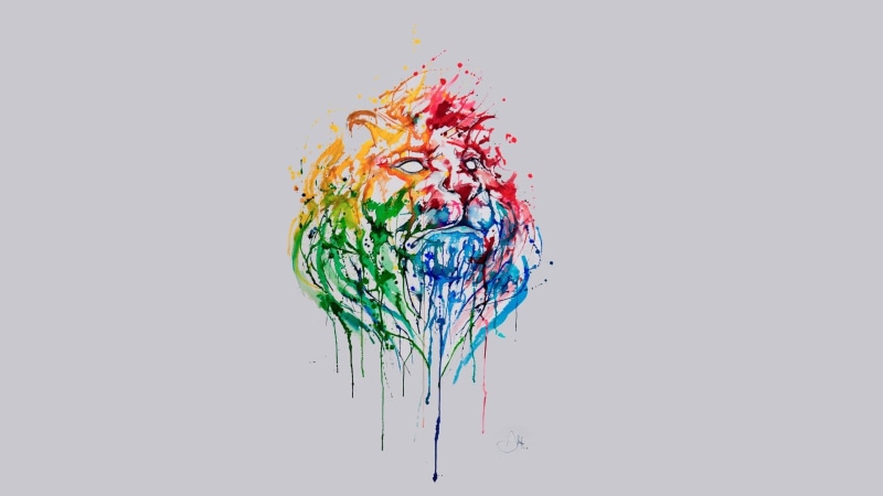 这组壁纸太绝了！纯白背景泼墨艺术结合野生动物，创意感拉满