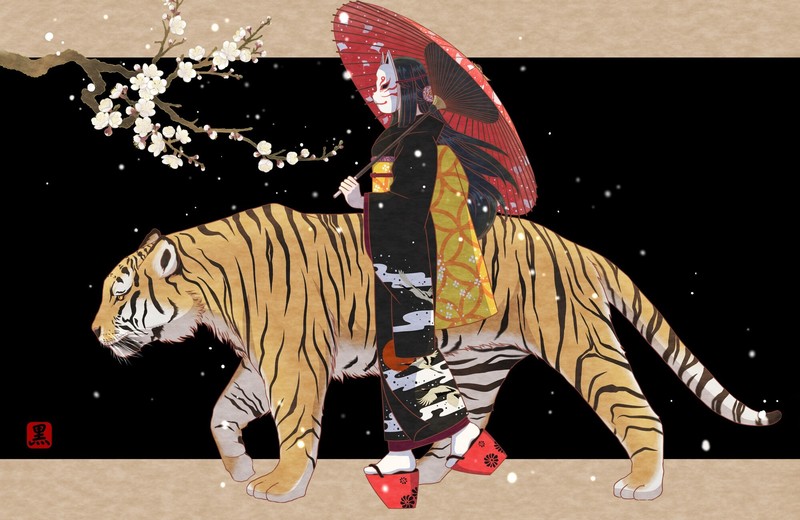 虎头少女氛围感插画壁纸